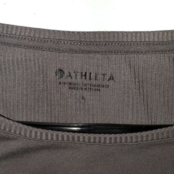 Athleta Essence Long Sleeve Semi Fit Top Flagstone Gray Tie Back Large - Picture 5 of 10